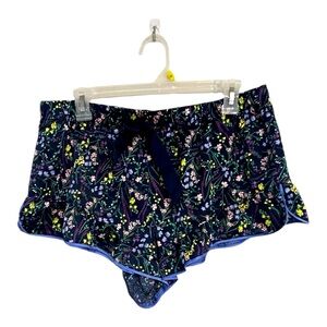 Victoria Secret Satin Pajama Shorts Large Blue Floral Ruffle Hem Sleepwear PJs